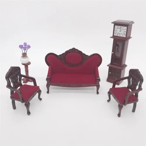 Vista 6 de HEMOTON Elegante mini sofá de la casa escala 1:12 juego de muebles en miniatura para la sala de estar de la casa de muñecas