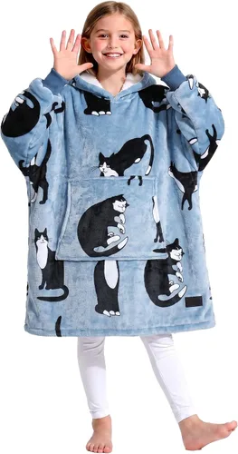 Vista 17 de Catalonia Sudadera tipo manta con capucha para niños, sudadera de sherpa extragrande para adolescentes jóvenes, idea de regalo Dual-Layer Design