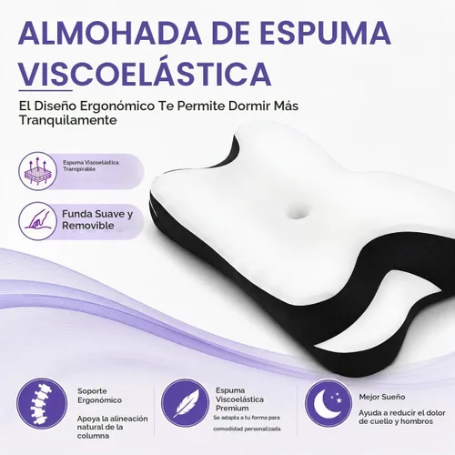 Vista 5 de Almohada cervical para dormir de lado, almohada ergonómica de espuma viscoelástica para aliviar el dolor de cuello y hombros, almohada ortopédica