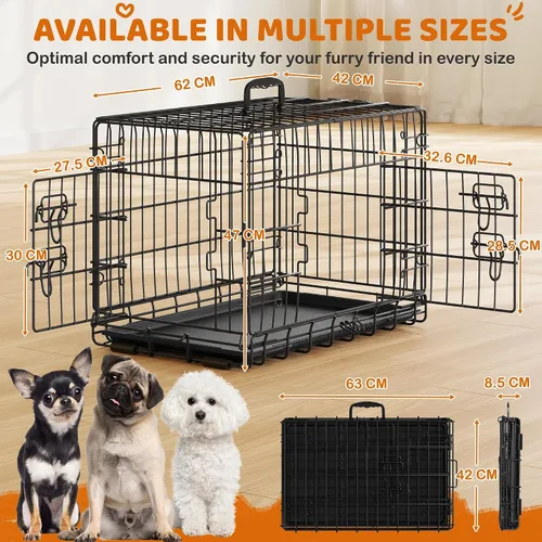 Vista 2 de Yaheetech Caja de perro de 24 pulgadas con puerta doble y divisor para cachorro, caja metálica plegable con bandeja removible, jaula de alambre