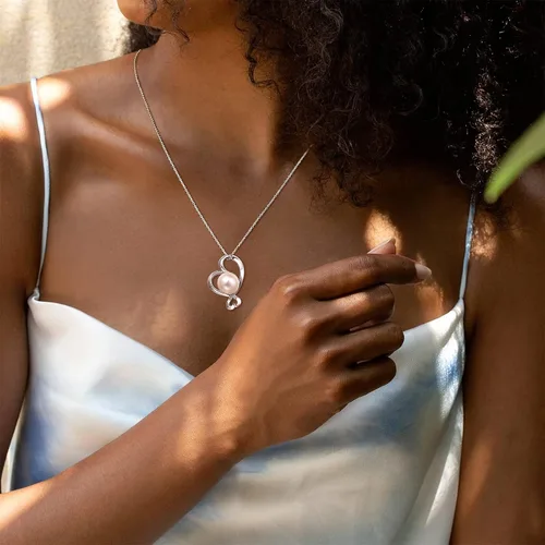 Vista 5 de FANCIME Collar de corazón de perlas de agua dulce genuinas con piedra natal de junio de 9 a 0.394 in de plata de ley con colgante de perla