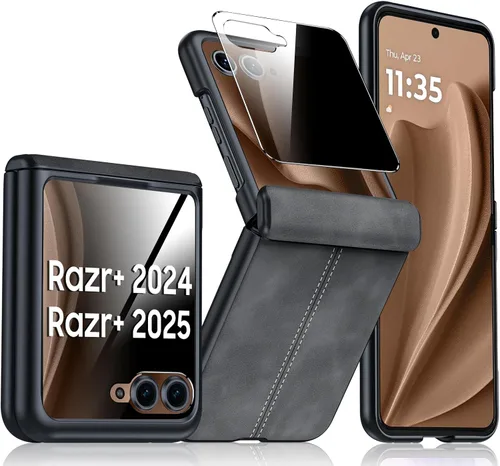 Vista 54 de para Samsung Galaxy Z Flip 7 Funda con protección de bisagras y protector de pantalla incorporado, funda de cuero mate de policarbonato ultradelgada