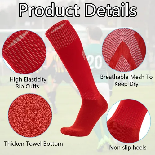 Vista 3 de ZXOLDZX 4 pares de calcetines de fútbol acolchados hasta la rodilla para hombres, jóvenes y niños