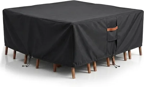 Vista 11 de Cubierta impermeable para muebles de exterior, juego de mesa y silla rectangular de 600D resistente de 64 pulgadas de ancho x 52 pulgadas de largo x