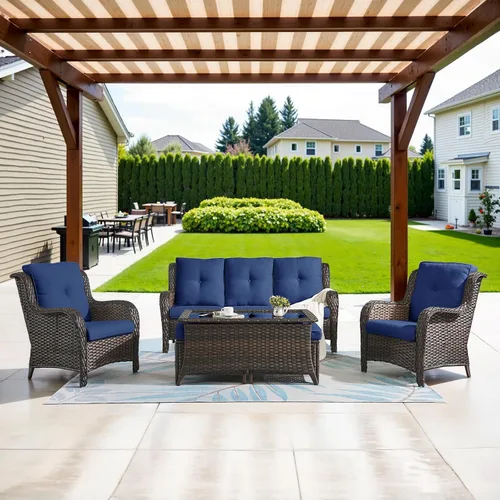 Vista 75 de Belord Mesa auxiliar pequeña para exteriores, mesa de mimbre de vidrio templado, mesa de centro impermeable para patio, mesa auxiliar de ratán