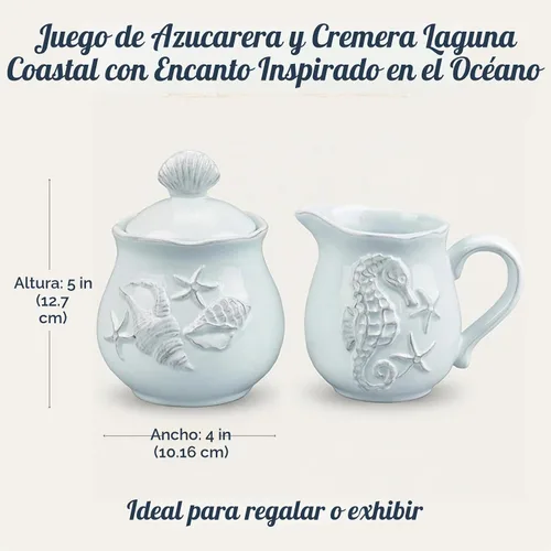 Vista 3 de Blue Sky Ceramics Sky Ceramic Laguna Coastal Sugar and Creamer Set Azul, Multi (20463)