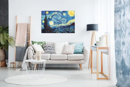 Vista 2 de Lienzo decorativo para pared de Vincent Van Gogh Starry Night (12 x 8 pulgadas)