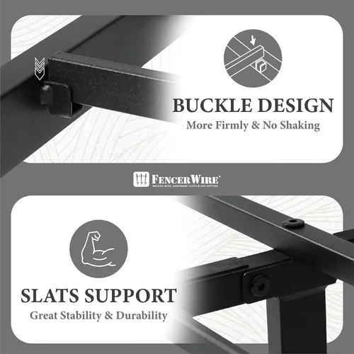 Vista 3 de Fencer Wire Base de cama de metal con cabecera y estribo de madera modernos, base de colchón, plataforma de metal con marco de acero, sin ruido,