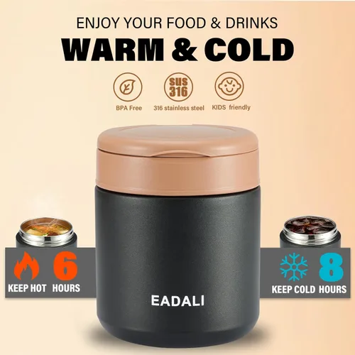 Vista 3 de Eadali Tarro de comida para niños de 15.2 onzas para comida caliente, contenedor de almuerzo aislado al vacío con interior de acero inoxidable 316