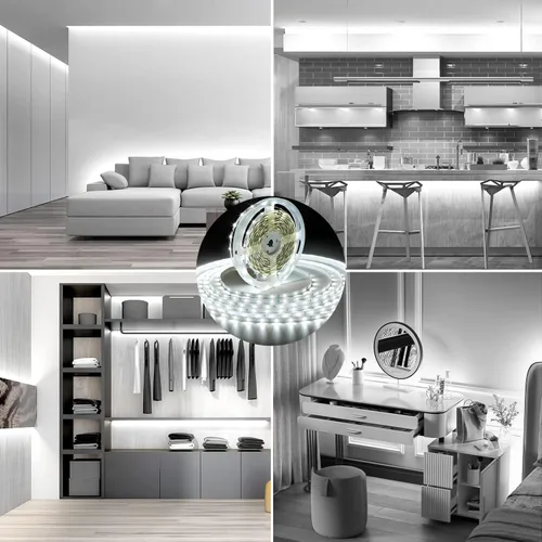 Vista 7 de Wefomey Tira de luces LED blancas, tira de luces LED regulables de 24 V de 131 pies, 6500 K, luz blanca brillante, cinta de luces flexibles