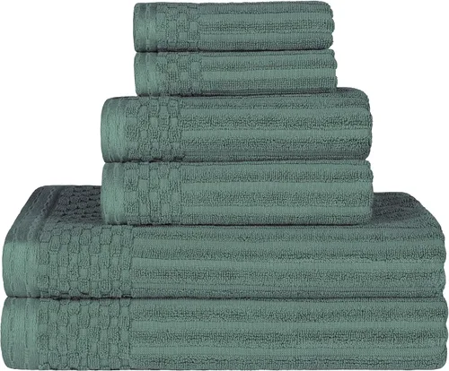 Vista 94 de Superior Juego de 6 toallas de algodón sólido y acanalado, toallas de cara de 13 x 13 pulgadas, toallas de mano de 16 x 28 pulgadas, toallas de baño