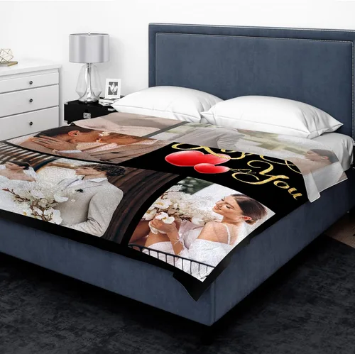 Vista 4 de Gowelly Manta personalizada con imagen «I Love You» – Manta de franela personalizada para regalos de novia, novio, manta personalizada para regalos