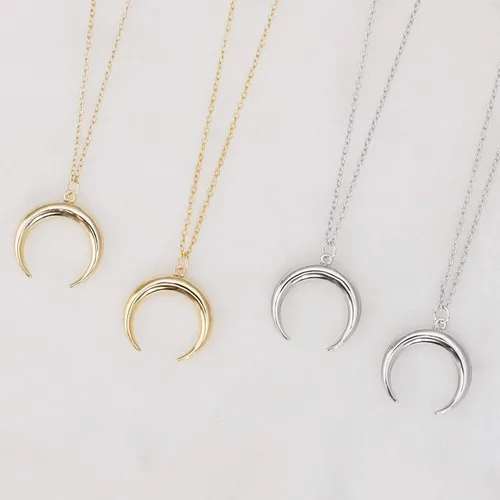 Vista 4 de Collar de luna para mujer, collar delicado de cuerno doble de media luna de oro de 18 quilates