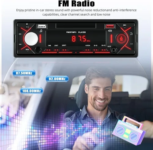 Vista 3 de Radio de coche Bluetooth solo DIN coche estéreo audio Bluetooth manos