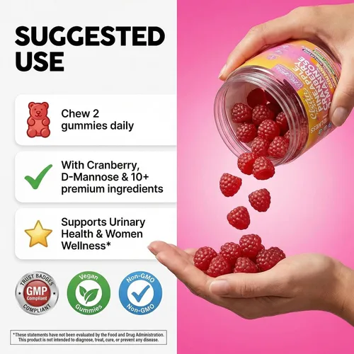 Vista 6 de Clean Nutraceuticals Clean Nutra Pineapple Cranberry D-Manose + Probiotic Gummies 60 unidades Suplemento diario para mujer Gomitas con sabor a