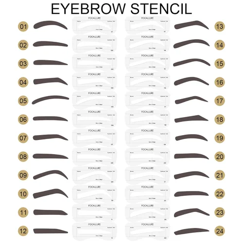 Vista 5 de FOCALLURE Kit de sellos de cejas y plantillas para cejas, 24 formas reutilizables para cejas, polvo de cejas a prueba de sudor, de larga duración