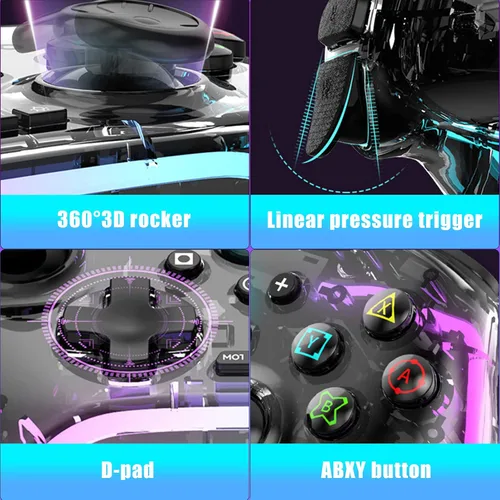 Vista 5 de arVin Mobile Game Controller for iPhoneiPadiOSAndroidTabletPCPS5PS4PS3Switch Transparent Bluetooth Gaming Gamepad Joystick with Phone HolderBack