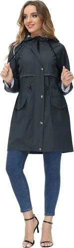 Vista 3 de JASAMBAC Chaqueta larga para mujer impermeable ligera para exteriores con capucha