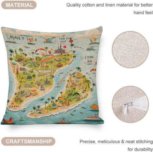 Vista 4 de Fundas de almohada Florida Keys - Funda de almohada con mapa colorido de isla de viajes y atracciones, mapa del estado de EE. UU., Fundas