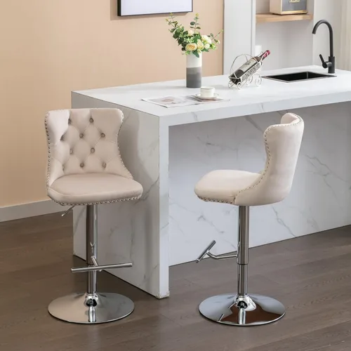 Vista 21 de Sillas para Barra de Cocina, Bancos para Barra de Cocina, juego de 2 sillas giratorias de bar de cocina con respaldo, para el hogar pub e isla Beige