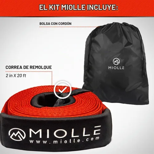 Vista 3 de MiolleGear Correa de remolque de 2”x20’- 20990 lbs MBS (Prueba de laboratorio) Kit de correa de recuperación Incluye: Cuerda de remolque, Estuche