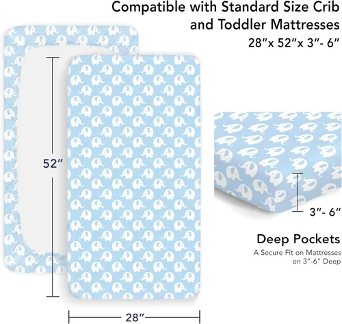 Vista 2 de Sábanas bajeras 100% de algodón orgánico para colchones estándar de cuna y niños pequeños, 28 x 52 pulgadas y hasta 6 pulgadas de grosor. Niños
