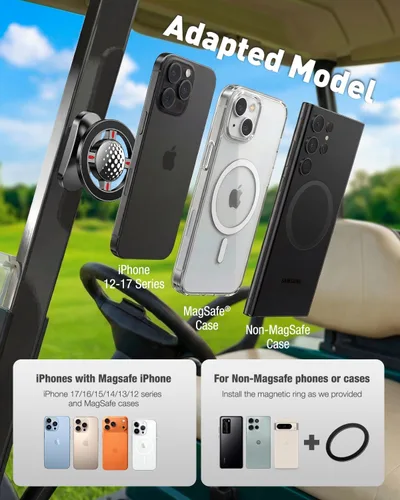 Vista 6 de NEVERLAND Soporte para teléfono para carrito de golf, soporte magnético para carrito de golf con anillo de metal para iPhone y Android, soporte