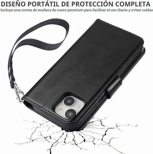 Vista 7 de Bocasal Funda tipo cartera desmontable para iPhone 15 con bloqueo RFID, ranuras para tarjetas, soporte de cuero PU premium, soporte magnético tipo