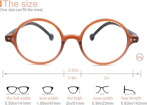 Vista 3 de Gafas de Lectura Redondas para Mujeres y Hombres con Bloqueo de Luz Azul, Lectores Circulares Unisex Ultraligeros, Gafas de Lectura sin Prescripción
