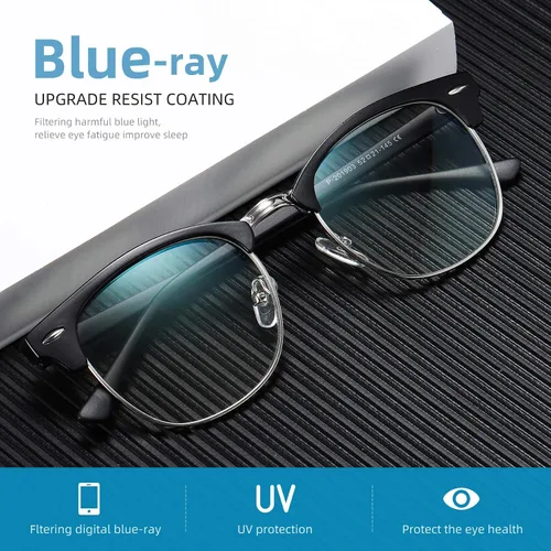 Vista 3 de Blue Light Blocking Glasses Anti Eyestrain Computer Gaming Glasses Vintage Half Frame UV Clear Lens for Women Men