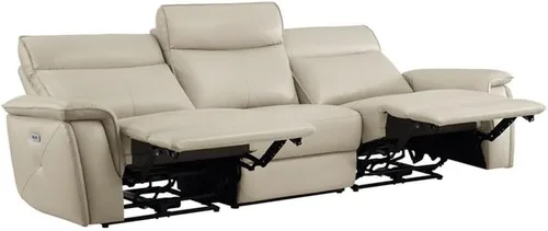 Vista 6 de Pemberly Row Sofá reclinable doble de cuero de 110" con reposacabezas en beige