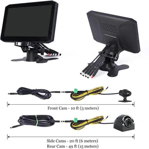 Vista 9 de VSYSTO Cámara de respaldo de 4 canales, monitor de 7.0 pulgadas, cámara DVR frontal y lateral y trasera VGA para semirremolque, camión, camioneta