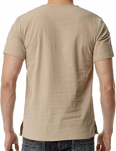 Vista 5 de Button Pocket Shirt Blouses for Men Stand Up Collar Solid T-Shirt Tees Short Sleeve Elegant Pullover Tops Streetwear
