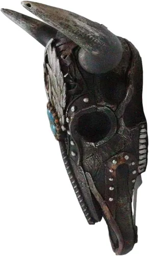 Vista 4 de Ebros Gift Alas de ángel occidentales rústicas, turquesa, gema de buey con cabeza de calavera de vaca con cuernos, decoración de montaje en pared
