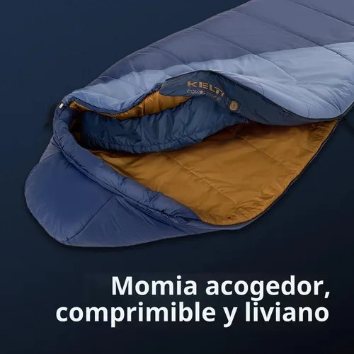 Vista 10 de Kelty Cosmic Relleno Sintético 20 Grados - Saco de Dormir para Mochileros – Correas de Compresión, Bolsa de Almacenamiento Incluida Azul oscuro