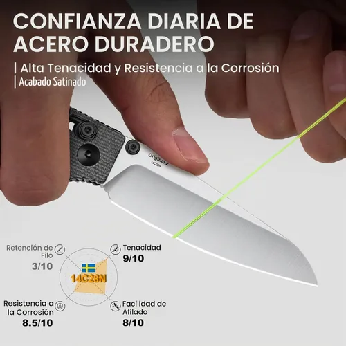 Vista 5 de Kizer Original 2 - Navaja de bolsillo EDC, cuchillo plegable de 3.19" con hoja de 14C28N Sheepsfoot, mango de Micarta, aperturador de pulgar, cierre