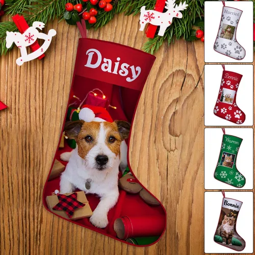 Vista 13 de Medias de Navidad de raza de perro personalizadas con texto de nombre, regalos de decoración de calcetines de Navidad personalizados para perros