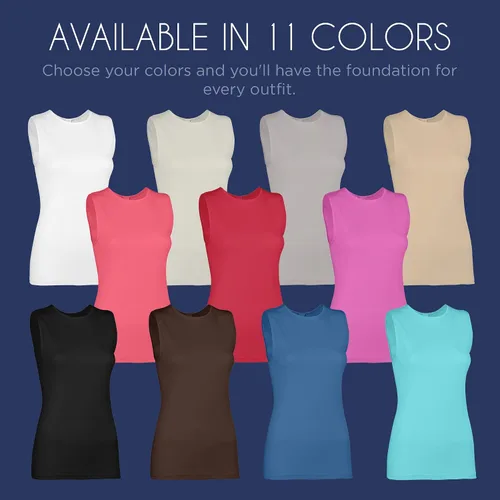 Vista 6 de Rosette Camiseta sin mangas para mujer - Algodón - Cuello alto, diseño de hombro completo Marfil