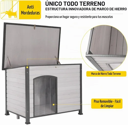 Vista 4 de Aivituvin Casa Grande para Perros al Aire Libre Interior Resistente a la Intemperie para Perros Pequeños, Medianos y Grandes con Marco de Hierro