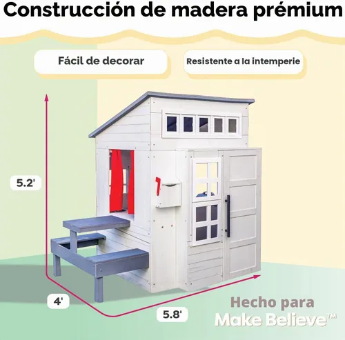 Vista 4 de KidKraft Moderna casa de juegos de madera para exteriores con mesa de picnic, buzón y parrilla al aire libre, color blanco