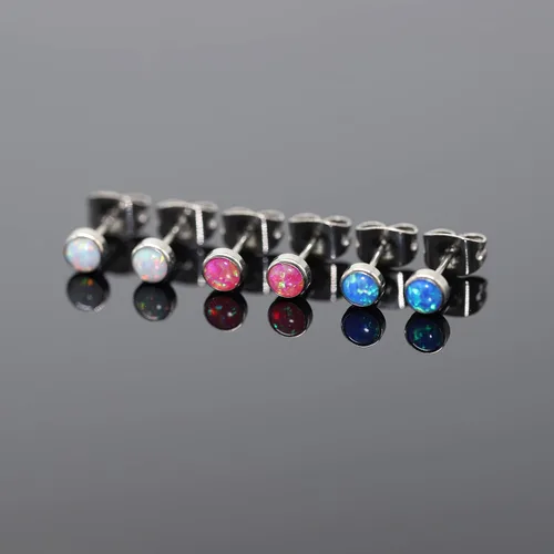 Vista 6 de G23 - Aretes de titanio con ópalo para mujeres y niñas, hipoalergénicos, con piedra natal de 0.157in y 0.197in, para orejas sensibles, joyería