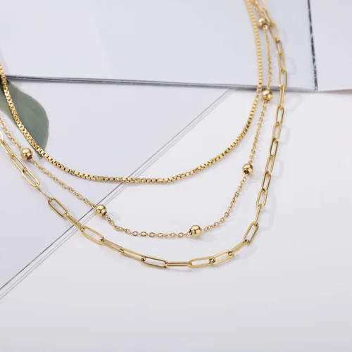 Vista 7 de VAttract Gargantilla en capas para mujer, monedacírculoperlacorazón chapado en oro de 18 quilates, collar de cadena de serpiente, collar de capas