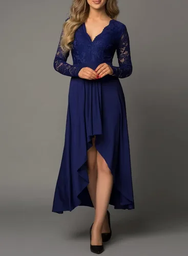 Vista 5 de Elegante vestido de noche de cóctel asimétrico alto y bajo de moda para mujer