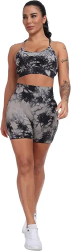 Vista 2 de CHRLEISURE Pantalones Cortos de Entrenamiento para Mujer, 4 Paquetes, Cintura Alta, Levantamiento de Glúteos con Fruncido, Pantalones Cortos Booty