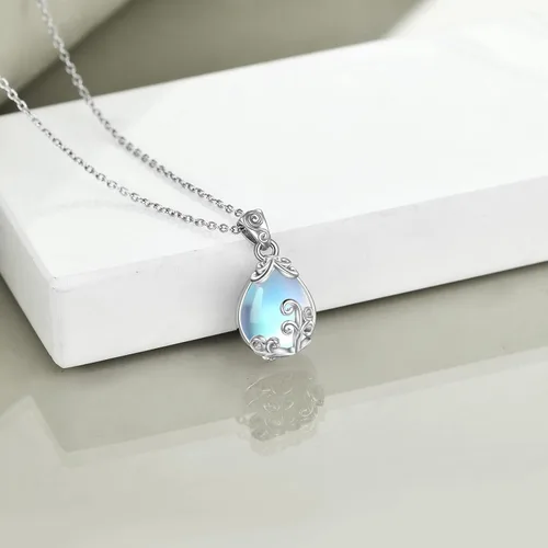 Vista 4 de POPLYKE Collar con colgante de lágrima de filigrana de plata de ley, joyería de cristal para mujer
