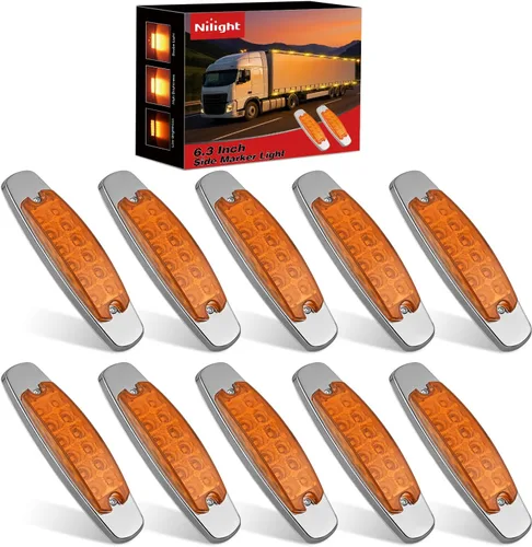 Vista 20 de Nilight 3 Inch Amber Oval LED Marker Lights 10PCS Clear Lens Side Clearance Lights 12V DC IP67 Waterproof Chrome Housing for Semi Truck Trailer RV