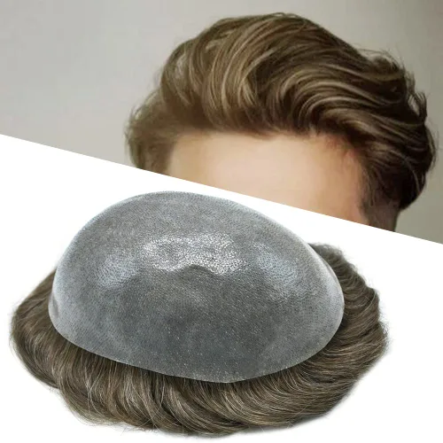 Vista 23 de PU Toupee para hombres pieza de pelo real sistema de reemplazo de cabello humano para hombres Toupee pieza de pelo para hombres piel polivinílica