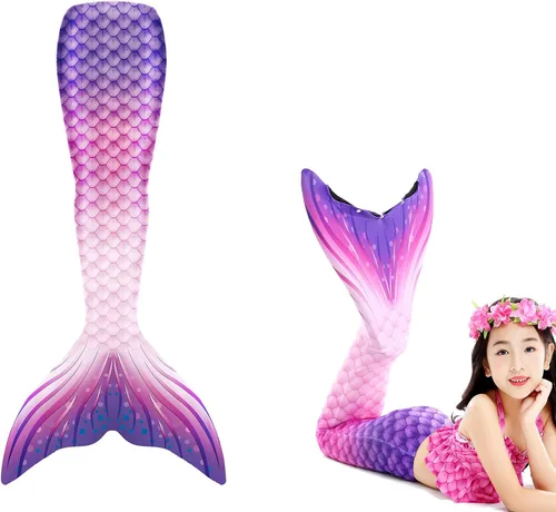 Vista 2 de Hulaha Vestido de sirena para mujer con cola de sirena a juego para niñas
