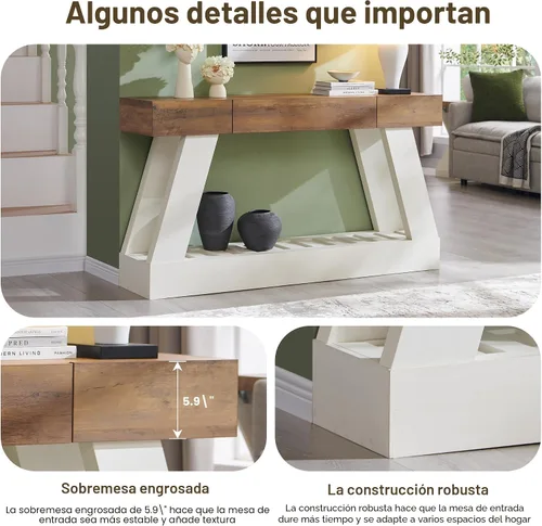 Vista 5 de OKD Mesa de entrada de granja de 60 pulgadas con cajón, mesa consola detrás del sofá, entrada larga estrecha para pasillo, sala de estar, pasillo