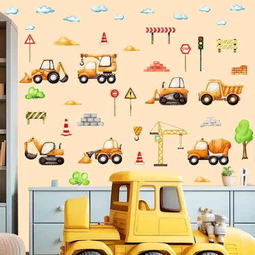 Vista 5 de Calcomanías de pared para automóvil, camión, construcción, vehículos, calcomanías de pared de dibujos animados, acuarela, calcomanías de tractor